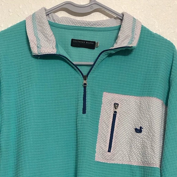 Southern Marsh FieldTec Dune Quilted Aqua  Zip Pullover, Adult Size L - Picture 2 of 5